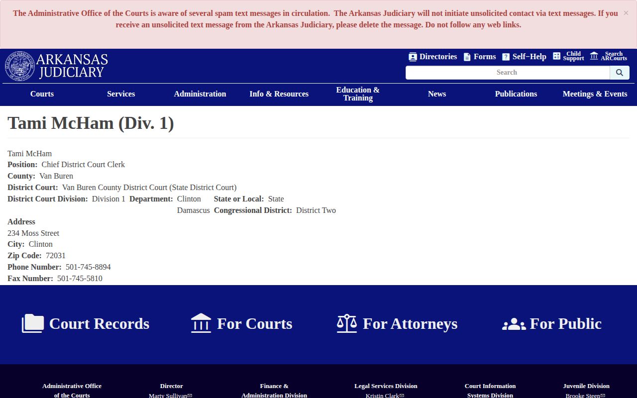 Official Arkansas court directory for Damascus arrest record follow-up in Van Buren County