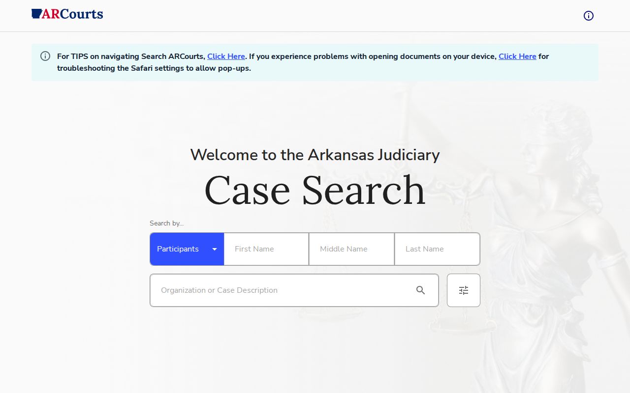 Van Buren County arrest record disposition search form on ARCourts