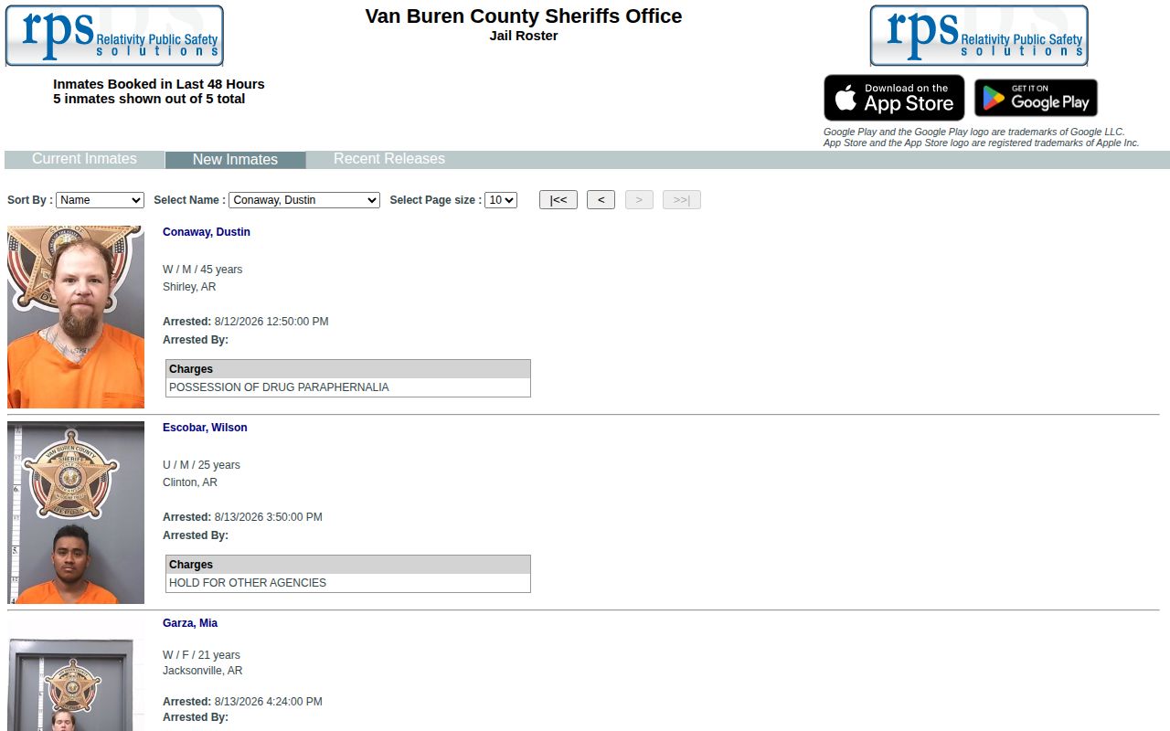 Van Buren County busted mugshots new-booking feed interface