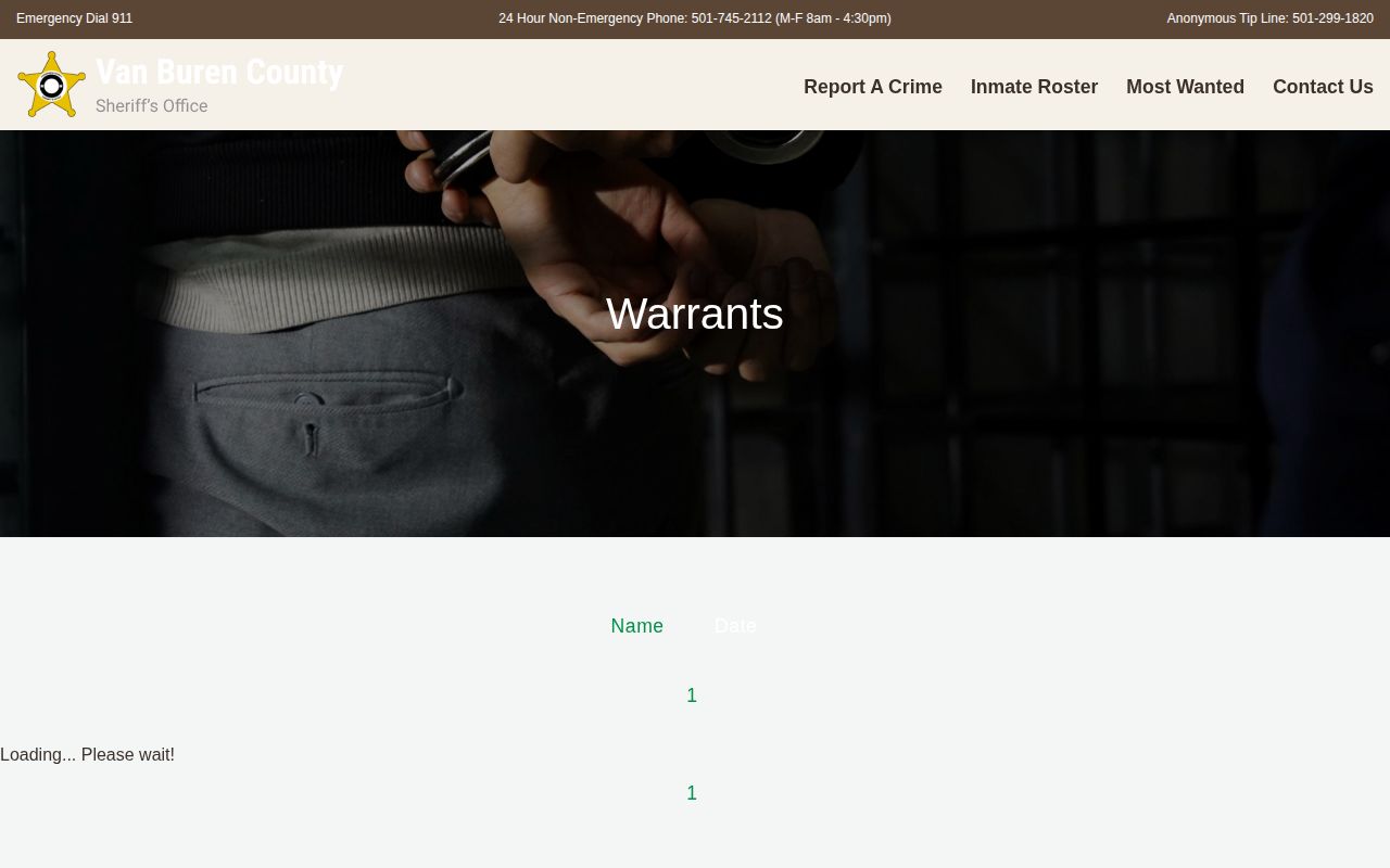 Van Buren County active warrant search and record fields